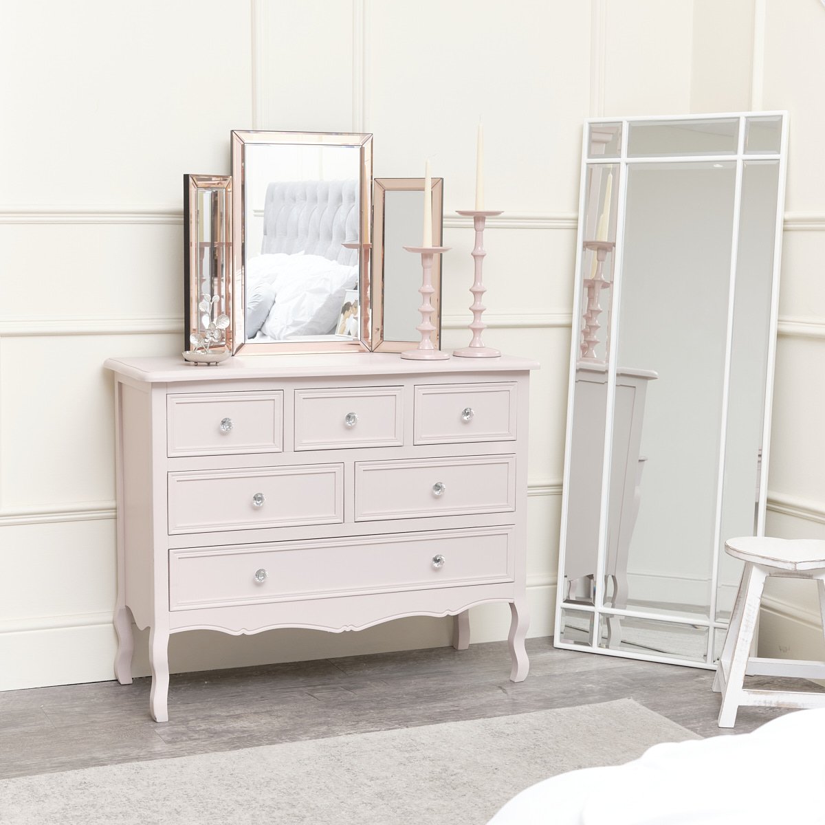 Large Pink 6 Drawer Chest of Drawers - Victoria Pink Range