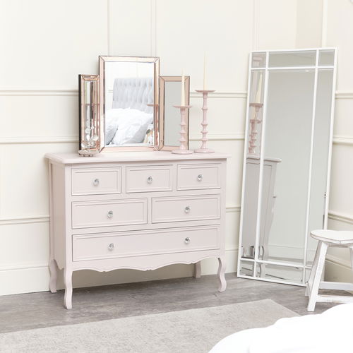 Large Pink 6 Drawer Chest of Drawers - Victoria Pink Range