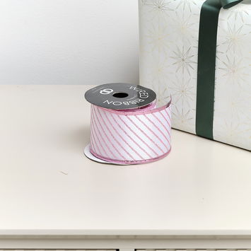 Large Pink & White Striped Wired Ribbon Garland - 270m