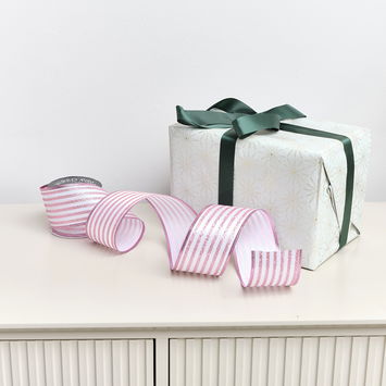 Large Pink & White Vertical Striped Wired Ribbon Garland - 270m