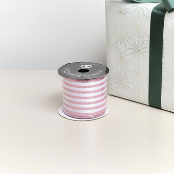 Large Pink & White Vertical Striped Wired Ribbon Garland - 270m