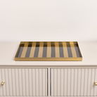 Large Rectangle Black & Gold Striped Metal Tray