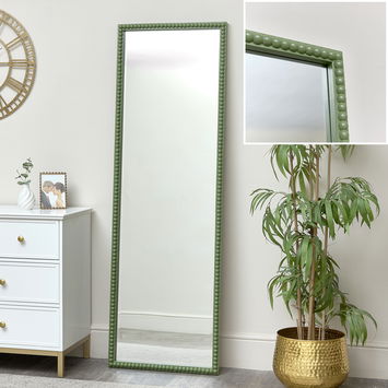 Large Rectangle Olive Green Bobbin Bobble Wall Mirror 168cm x 54cm