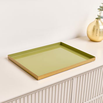 Large Rectangle Olive Green Enamel Metal Tray