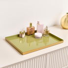 Large Rectangle Olive Green Enamel Metal Tray