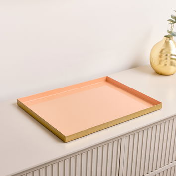 Large Rectangle Peach Enamel Metal Tray 