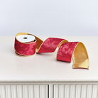 Large Red & Gold Velvet Wired Ribbon - 270cm
