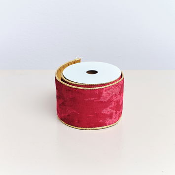 Large Red & Gold Velvet Wired Ribbon - 270cm
