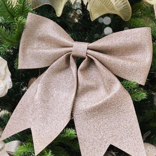 Large Rose Gold Glitter Christmas Bow - 28cm x 24cm