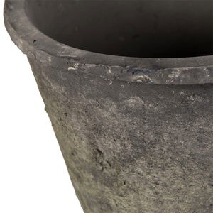 Large Round Antique Black Clay Stone Planter Pot - 23cm x 25cm