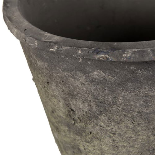 Large Round Antique Black Clay Stone Planter Pot - 23cm x 25cm