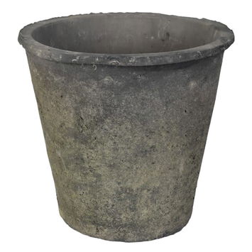 Large Round Antique Black Clay Stone Planter Pot - 23cm x 25cm