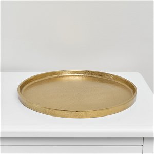 Large Round Antique Gold Metal Tray - 30.5cm