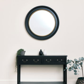 Large Round Black & Gold Wall Mirror - 80cm x 80cm