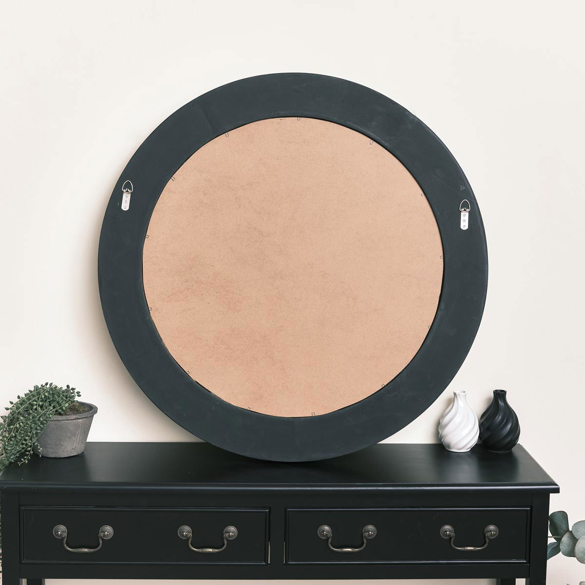 Large Round Black & Gold Wall Mirror 80cm x 80cm