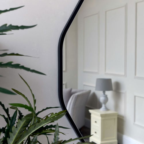 Large Round Black Scalloped Wall Mirror 90cm x 90cm 