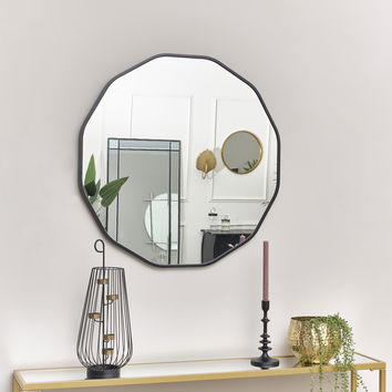 Large Round Black Scalloped Wall Mirror 90cm x 90cm