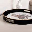 Large Round Black, White & Gold Elephant Serving Tray