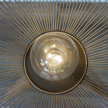 Large Round Black & Wooden Metal Wire Freestanding Lamp 65cm x 46cm