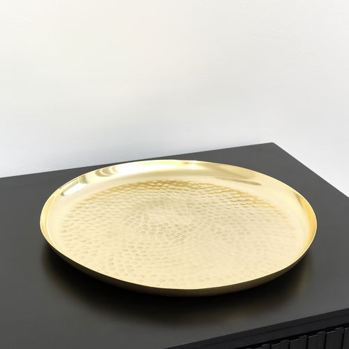 Large Round Gold Hammered Metal Tray