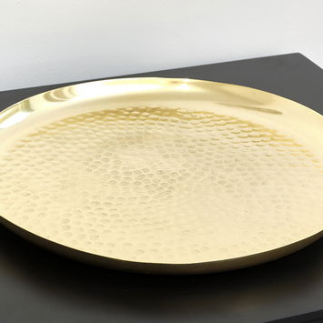 Large Round Gold Hammered Metal Tray