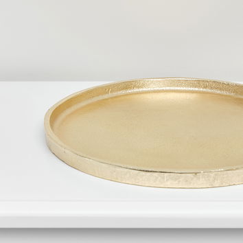 Large Round Gold Metal Tray - 30.5cm