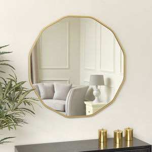 Large Round Gold Scalloped Wall Mirror 90cm x 90cm 
