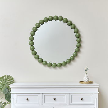 Large Round Olive Green Bobble Bobbin Wall Mirror 80cm x 80cm