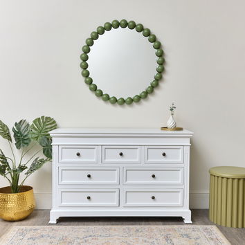 Large Round Olive Green Bobble Bobbin Wall Mirror 80cm x 80cm