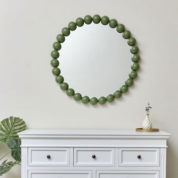 Large Round Olive Green Bobble Bobbin Wall Mirror 80cm x 80cm