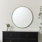 Large Round Olive Green Thin Framed Wall Mirror 80cm x 80cm