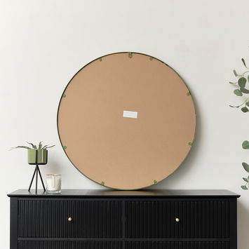 Large Round Olive Green Thin Framed Wall Mirror 80cm x 80cm