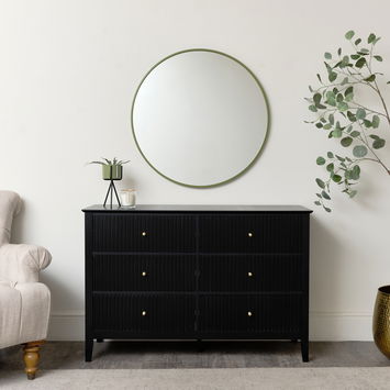 Large Round Olive Green Thin Framed Wall Mirror 80cm x 80cm