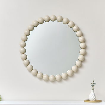 Large Round Pale Taupe Bobble Bobbin Wall Mirror 80cm x 80cm