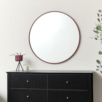 Large Round Plum Red Wall Mirror 80cm x 80cm