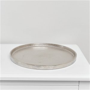 Large Round Silver Metal Tray - 30.5cm