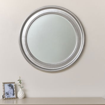 Large Round Silver Vintage Wall Mirror 80cm x 80cm