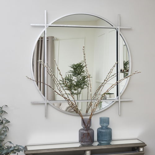 Large Round Silver Wall Mirror 97cm x 97cm 