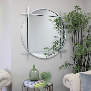 Large Round Silver Wall Mirror 97cm x 97cm 