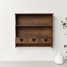 Large Rustic Dark Wood Wall Shelving Unit with Heart Drawers & Storage Hooks