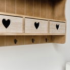 Large Rustic Wooden Wall Shelving Unit with Heart Drawers & Storage Hooks