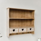 Large Rustic Wooden Wall Shelving Unit with Heart Drawers & Storage Hooks