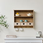 Large Rustic Wooden Wall Shelving Unit with Heart Drawers & Storage Hooks