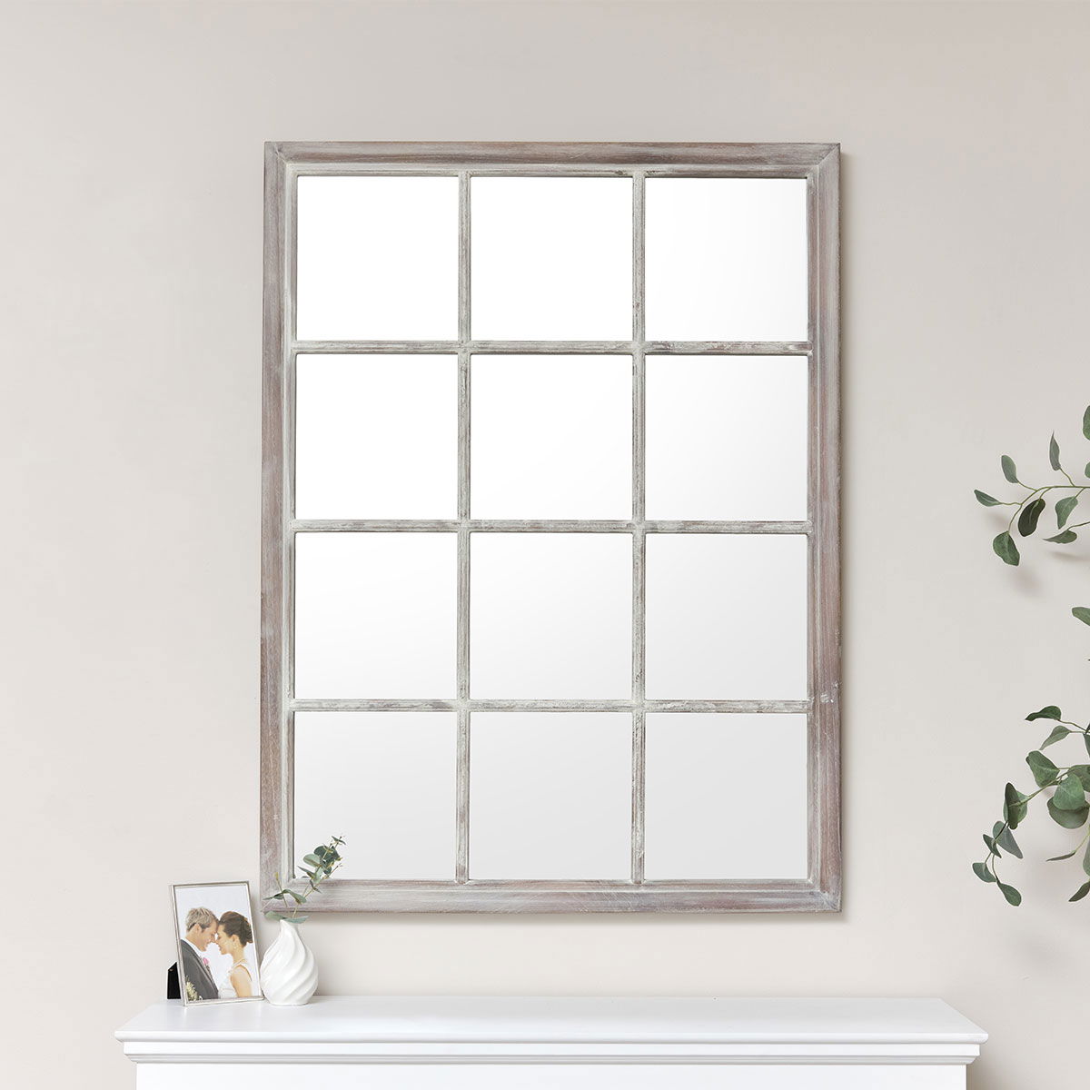 Large Rustic Wooden Window Wall Mirror | Melody Maison