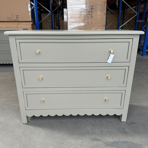 Large Scalloped 3 Drawer Chest of Drawers - Staunton Taupe Range - Damaged Seconds