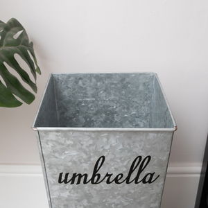 Large Silver Galvanised Umbrella stand With Black Text