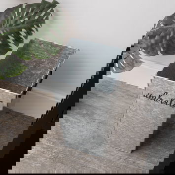 Large Silver Galvanised Umbrella stand With Black Text