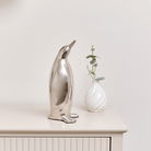 Large Silver Metal Penguin Ornament - 29cm 