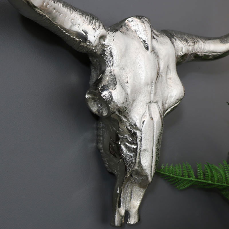 Large Silver Metal Wall Mounted Buffalo Skull