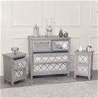 Large Silver Mirrored Chest of Drawers & Pair of Bedside Tables - Sabrina Silver Range